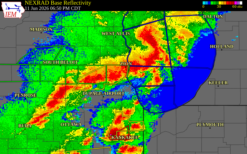 NEXRAD radar during the Thursday, June 11, 2026 storm activity in Lake County, Illinois