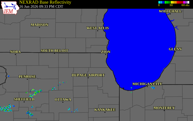NEXRAD radar during the Tuesday, June 16, 2026 storm activity in Lake County, Illinois