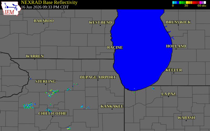 Radar snapshot during the Jun 16, 2026 tornado event near 2 SSW Grayslake, Lake County, Illinois, with NWS warning polygons