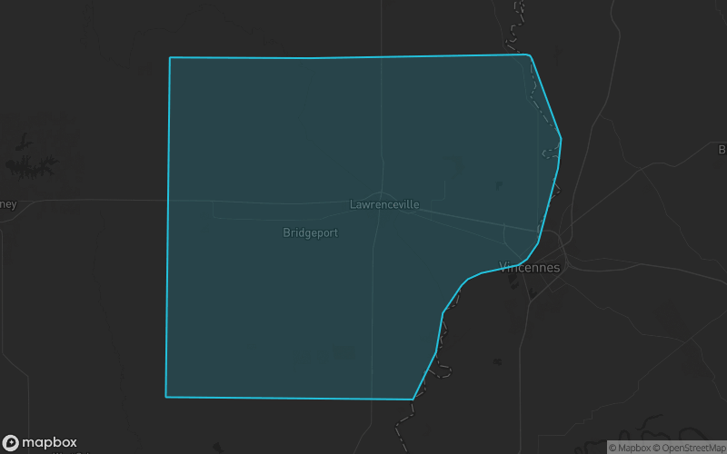 Map of Lawrence County, Illinois showing the county boundary and surrounding cities