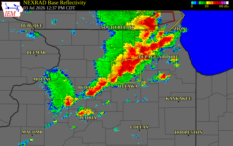 NEXRAD radar during the Friday, July 3, 2026 storm activity in Lee County, Illinois