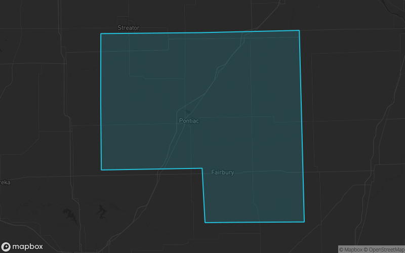 Map of Livingston County, Illinois showing the county boundary and surrounding cities