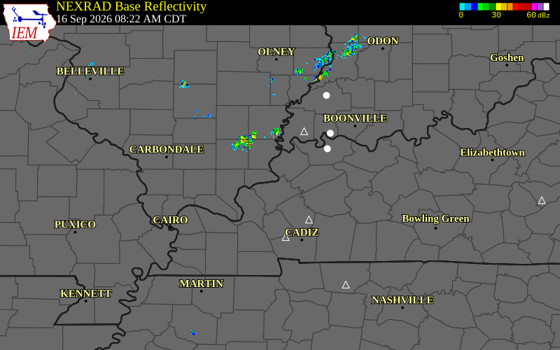 Current NEXRAD radar over Livingston County, Illinois with recent storm report locations
