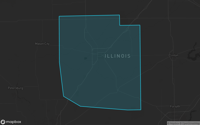 Map of Logan County, Illinois showing the county boundary and surrounding cities