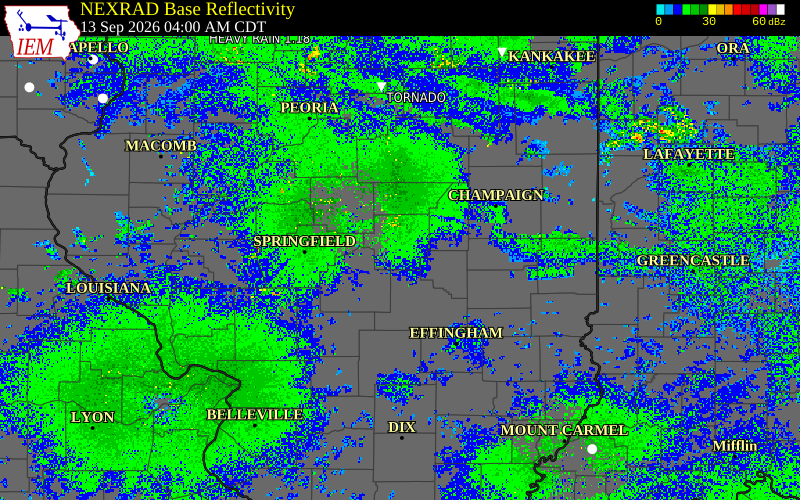 Current NEXRAD radar over Macon County, Illinois with recent storm report locations