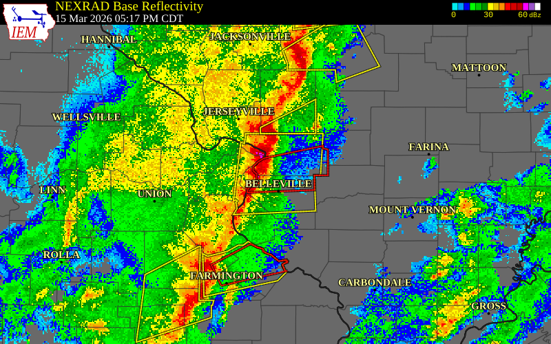 NEXRAD radar during the Sunday, March 15, 2026 storm activity in Madison County, Illinois