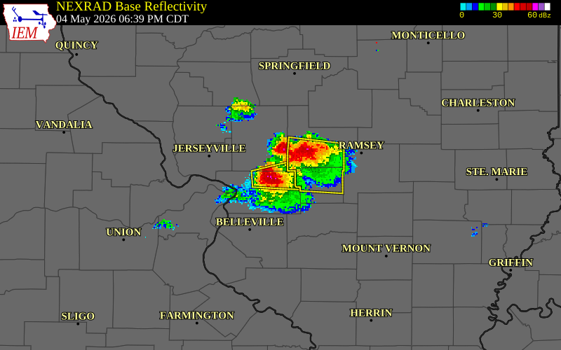 NEXRAD radar during the Monday, May 4, 2026 storm activity in Madison County, Illinois