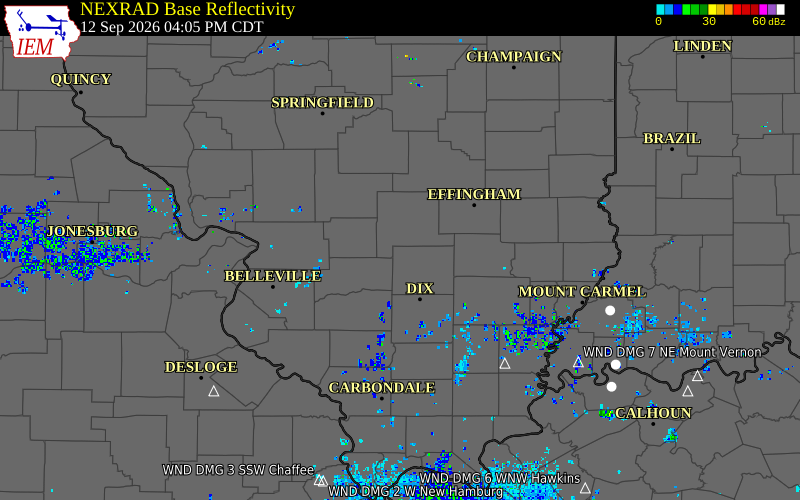 Current NEXRAD radar over Marion County, Illinois with recent storm report locations
