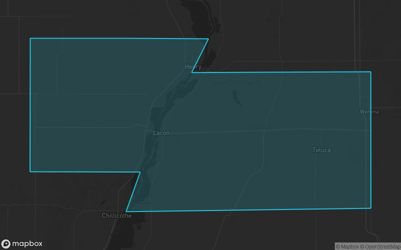 Map of Marshall County, Illinois showing the county boundary and surrounding cities