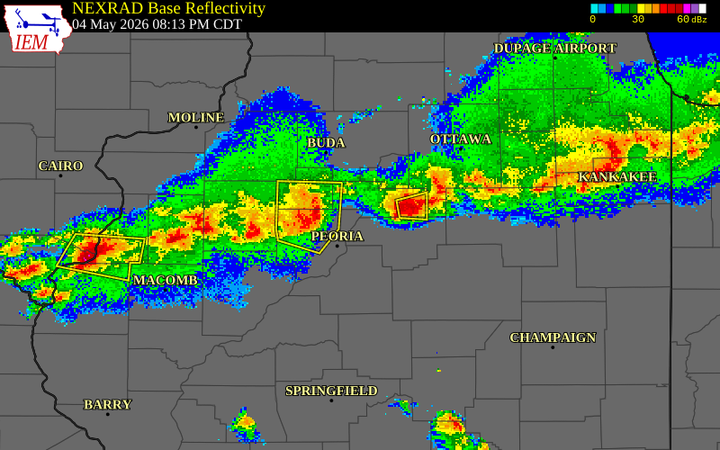 NEXRAD radar during the Monday, May 4, 2026 storm activity in Marshall County, Illinois