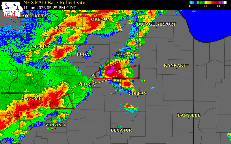 NEXRAD radar during the Thursday, June 11, 2026 storm activity in Marshall County, Illinois
