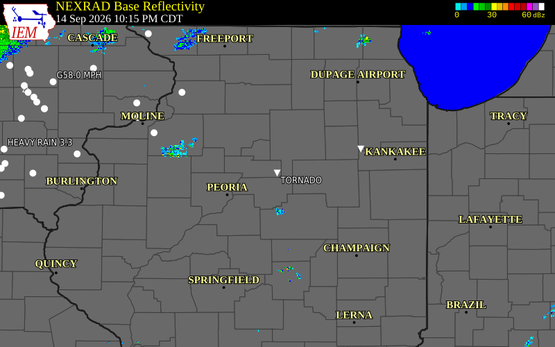Current NEXRAD radar over Marshall County, Illinois with recent storm report locations