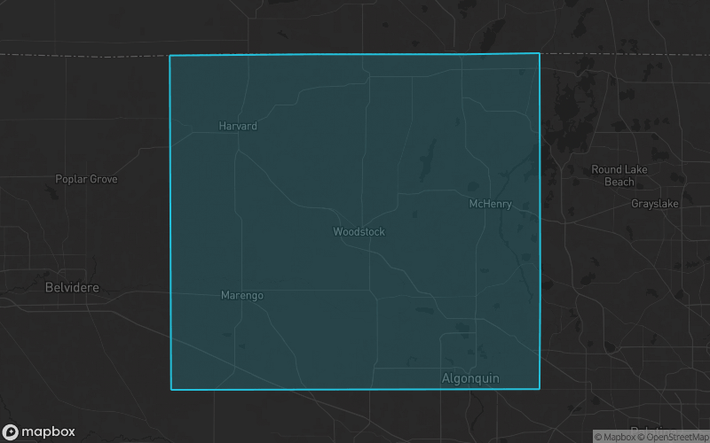 Map of McHenry County, Illinois showing the county boundary and surrounding cities