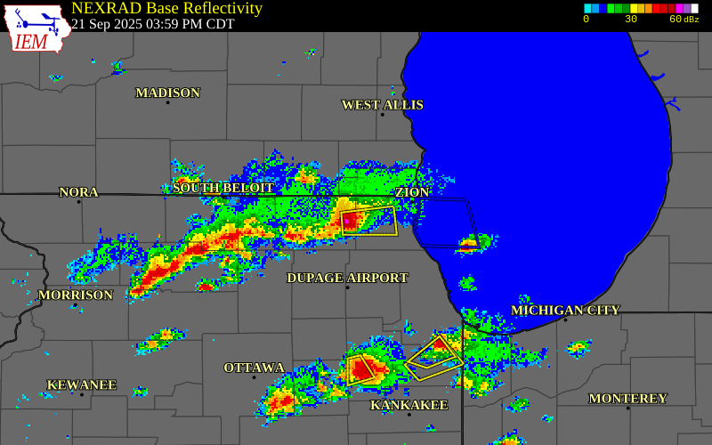 NEXRAD radar during the Sunday, September 21, 2025 storm activity in McHenry County, Illinois