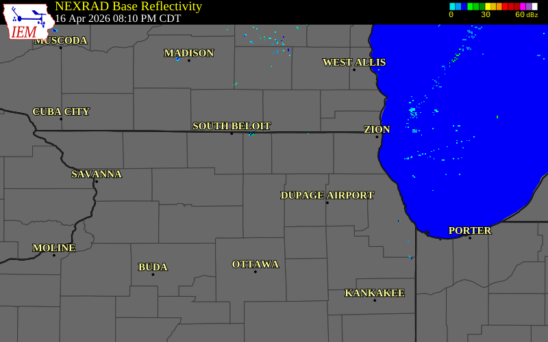 NEXRAD radar during the Thursday, April 16, 2026 storm activity in McHenry County, Illinois