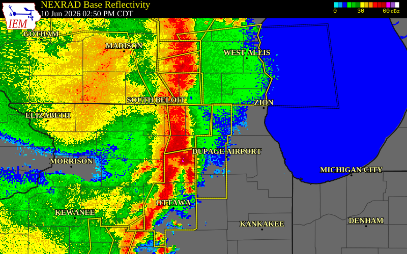 NEXRAD radar during the Wednesday, June 10, 2026 storm activity in McHenry County, Illinois