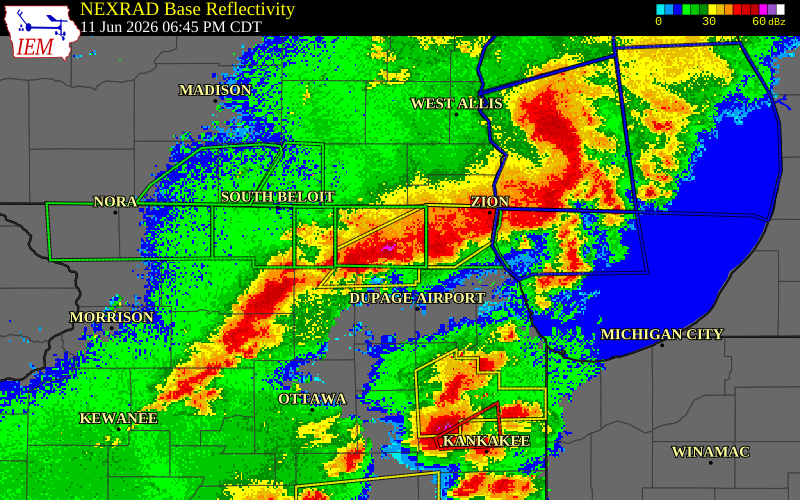 NEXRAD radar during the Thursday, June 11, 2026 storm activity in McHenry County, Illinois
