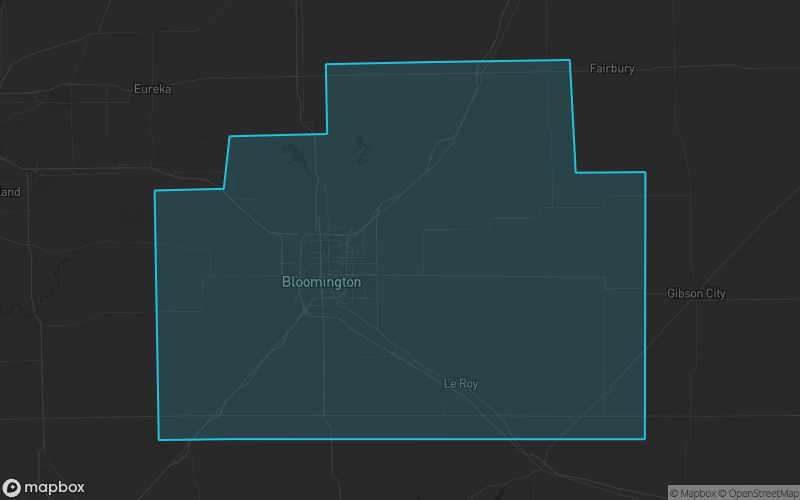 Map of McLean County, Illinois showing the county boundary and surrounding cities