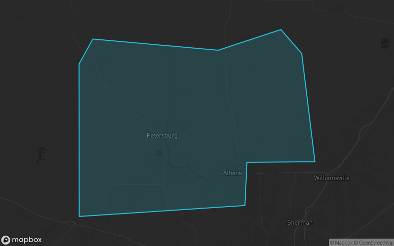 Map of Menard County, Illinois showing the county boundary and surrounding cities