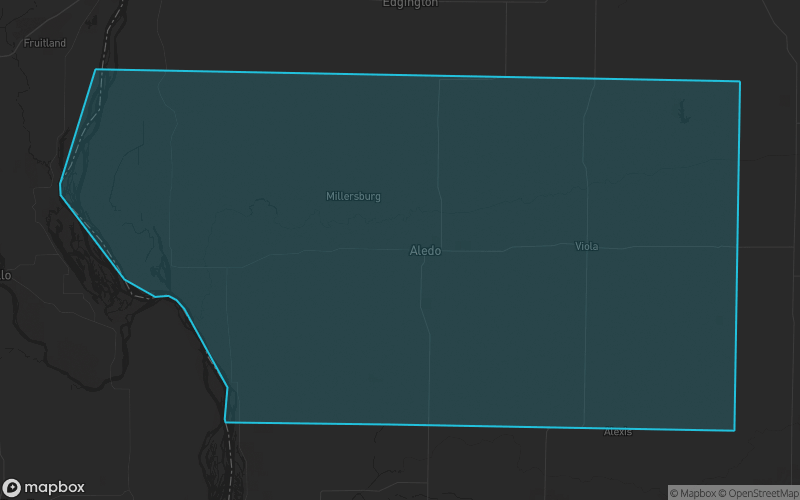 Map of Mercer County, Illinois showing the county boundary and surrounding cities
