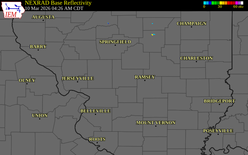 NEXRAD radar during the Tuesday, March 10, 2026 storm activity in Montgomery County, Illinois
