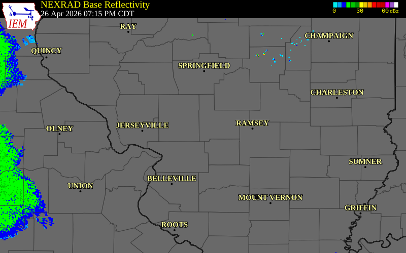 NEXRAD radar during the Sunday, April 26, 2026 storm activity in Montgomery County, Illinois