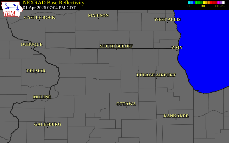 NEXRAD radar during the Wednesday, April 1, 2026 storm activity in Ogle County, Illinois