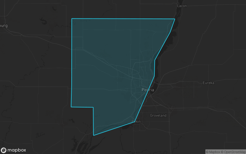 Map of Peoria County, Illinois showing the county boundary and surrounding cities