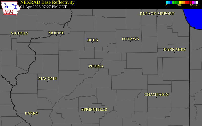 NEXRAD radar during the Wednesday, April 1, 2026 storm activity in Peoria County, Illinois