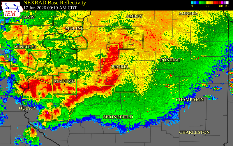 NEXRAD radar during the Wednesday, June 17, 2026 storm activity in Peoria County, Illinois