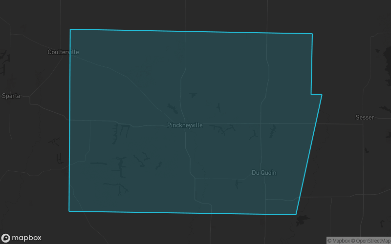 Map of Perry County, Illinois showing the county boundary and surrounding cities