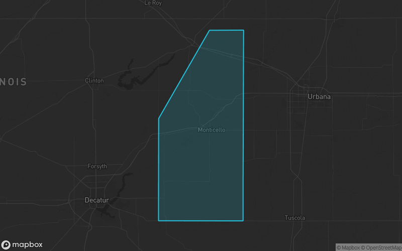 Map of Piatt County, Illinois showing the county boundary and surrounding cities