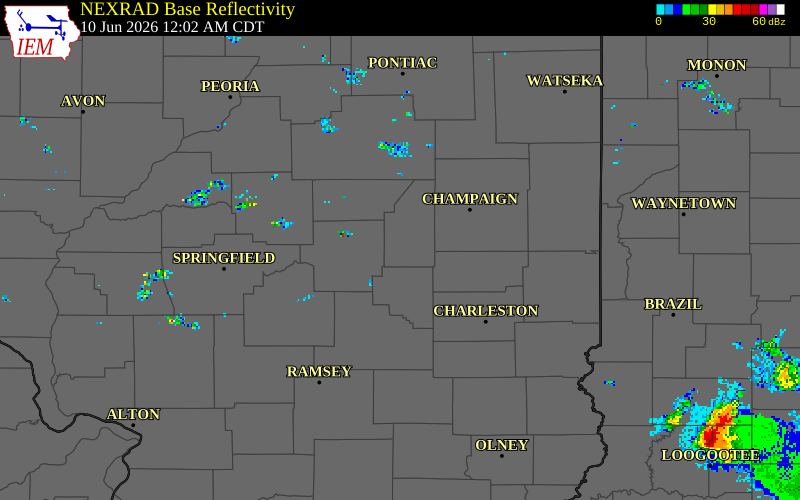 NEXRAD radar during the Wednesday, June 10, 2026 storm activity in Piatt County, Illinois