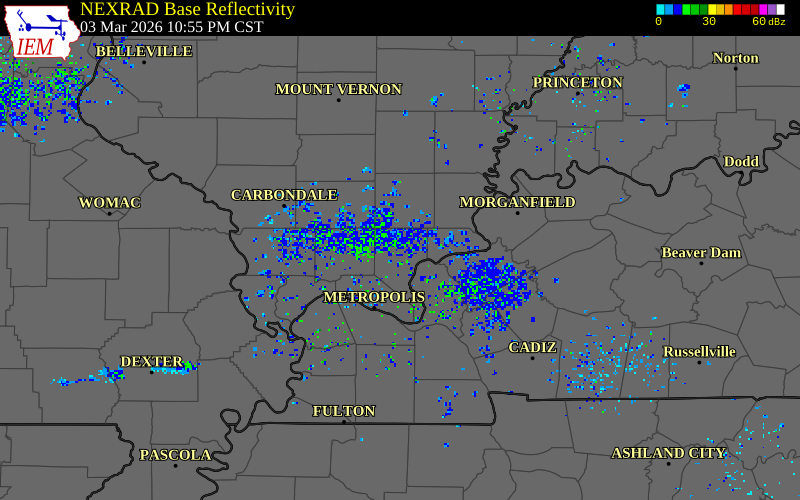 NEXRAD radar during the Tuesday, March 3, 2026 storm activity in Pope County, Illinois