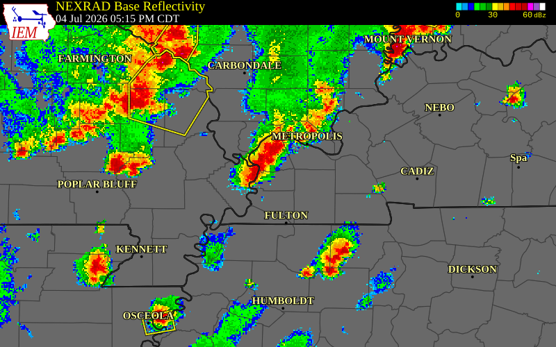 NEXRAD radar during the Saturday, July 4, 2026 storm activity in Pope County, Illinois