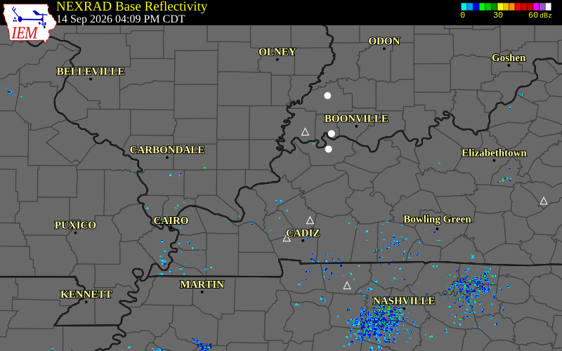 Current NEXRAD radar over Pope County, Illinois with recent storm report locations