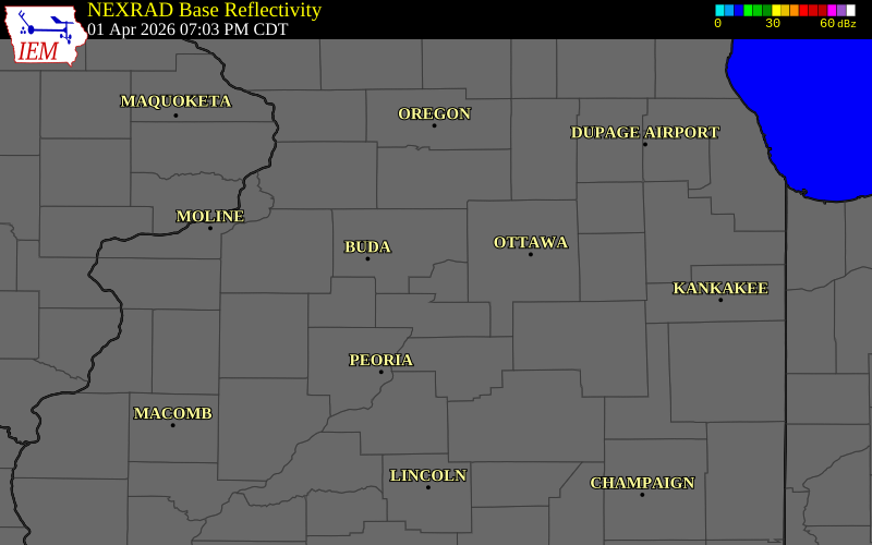 NEXRAD radar during the Wednesday, April 1, 2026 storm activity in Putnam County, Illinois