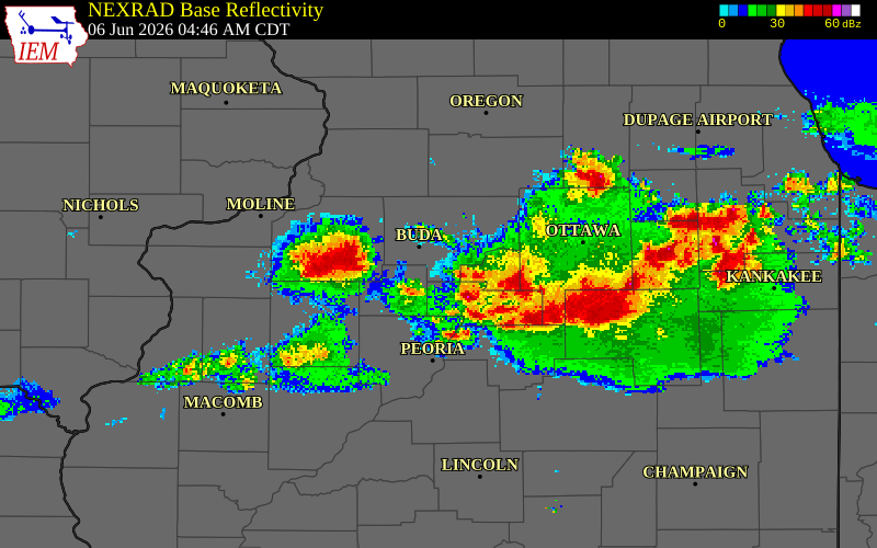 NEXRAD radar during the Saturday, June 6, 2026 storm activity in Putnam County, Illinois