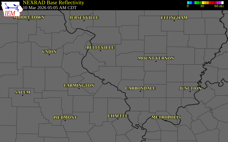 NEXRAD radar during the Tuesday, March 10, 2026 storm activity in Randolph County, Illinois