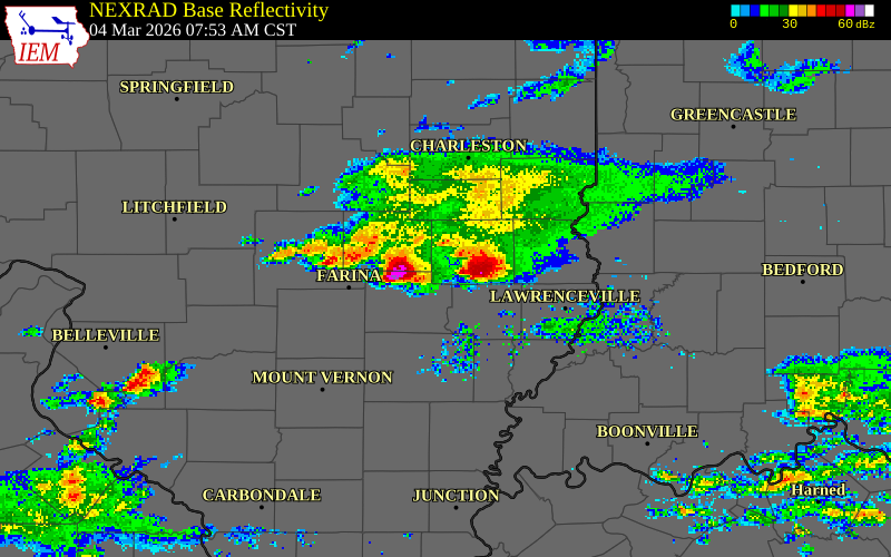 NEXRAD radar during the Wednesday, March 4, 2026 storm activity in Richland County, Illinois