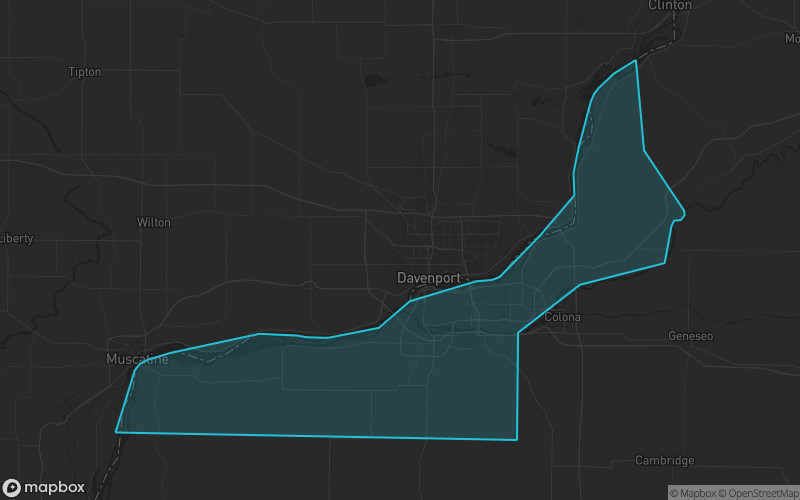 Map of Rock Island County, Illinois showing the county boundary and surrounding cities