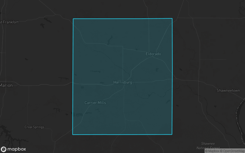 Map of Saline County, Illinois showing the county boundary and surrounding cities