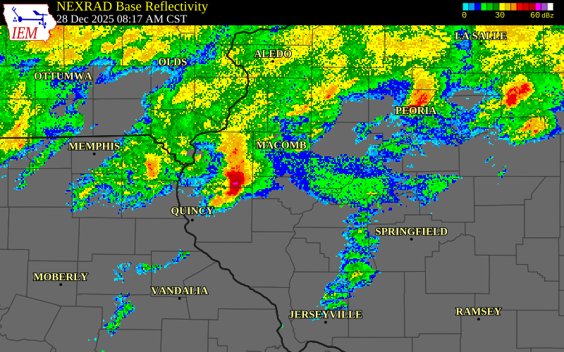 NEXRAD radar during the Sunday, December 28, 2025 storm activity in Schuyler County, Illinois