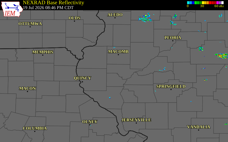 NEXRAD radar during the Sunday, July 19, 2026 storm activity in Schuyler County, Illinois