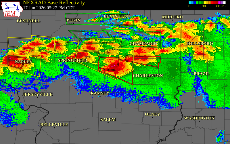 NEXRAD radar during the Wednesday, June 17, 2026 storm activity in Shelby County, Illinois