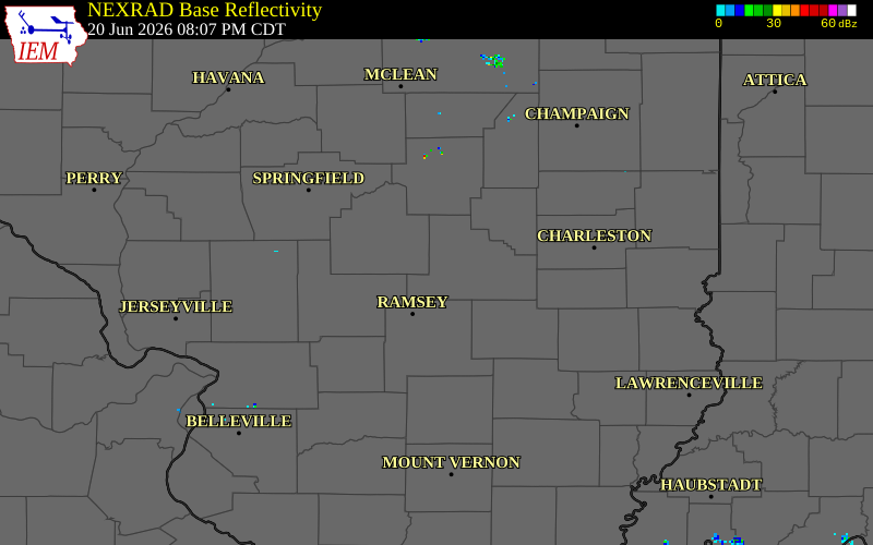 NEXRAD radar during the Saturday, June 20, 2026 storm activity in Shelby County, Illinois