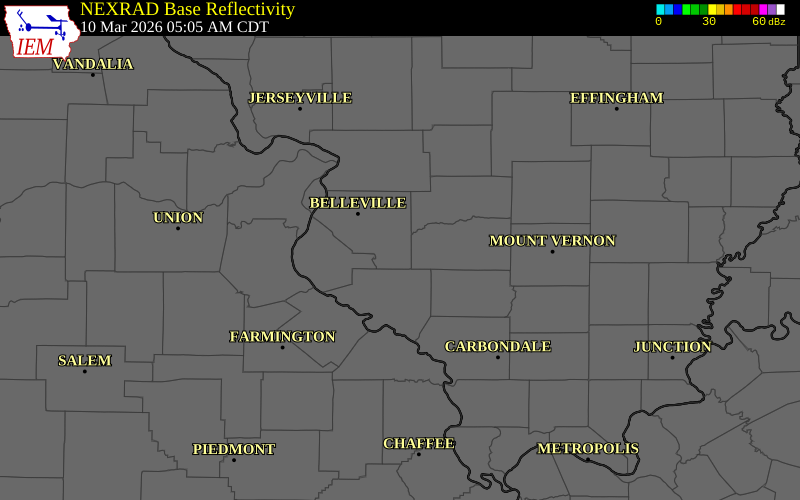 NEXRAD radar during the Tuesday, March 10, 2026 storm activity in St. Clair County, Illinois