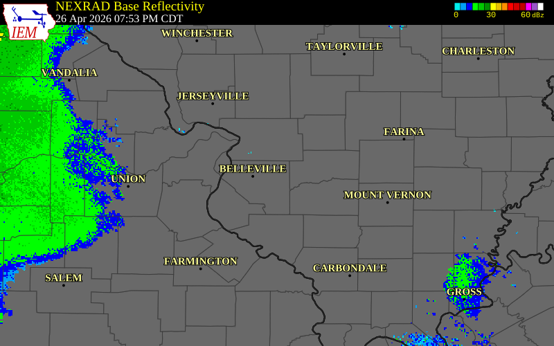 NEXRAD radar during the Sunday, April 26, 2026 storm activity in St. Clair County, Illinois
