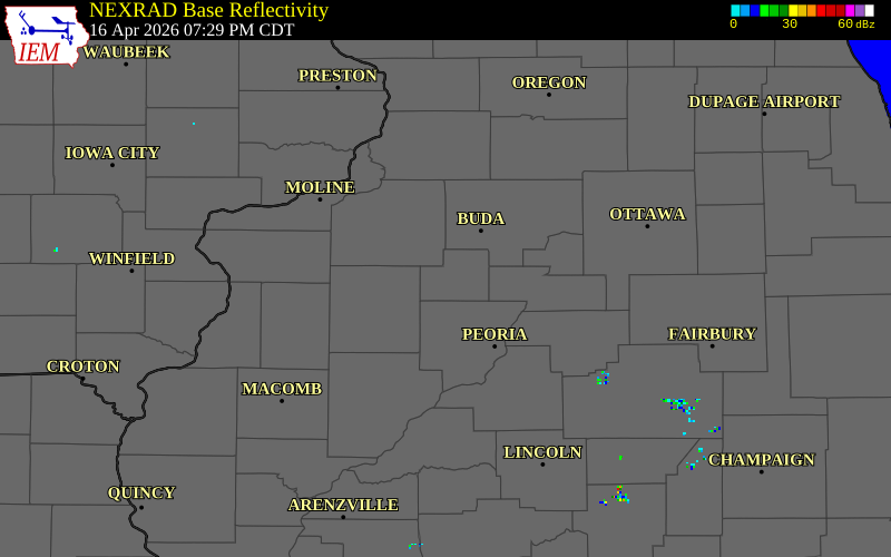 NEXRAD radar during the Thursday, April 16, 2026 storm activity in Stark County, Illinois