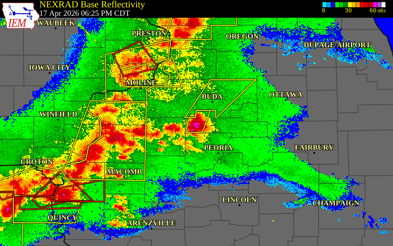 NEXRAD radar during the Friday, April 17, 2026 storm activity in Stark County, Illinois